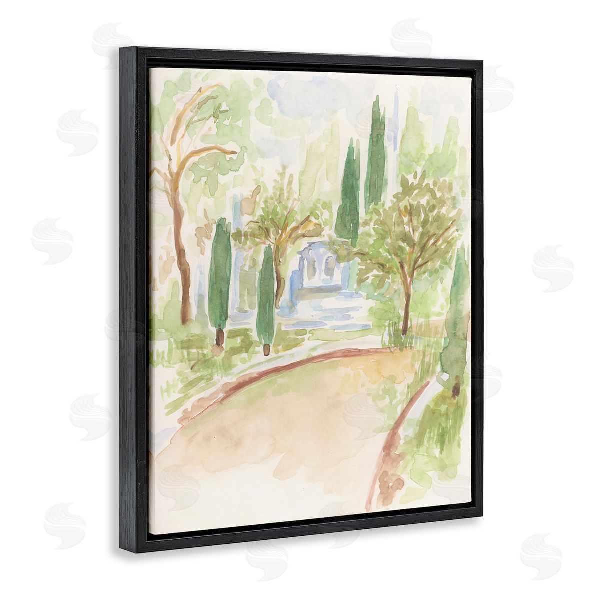Path to Cottage Abstract Black Floating Frame Canvas Wall Art, Home Decor by June Erica Vess