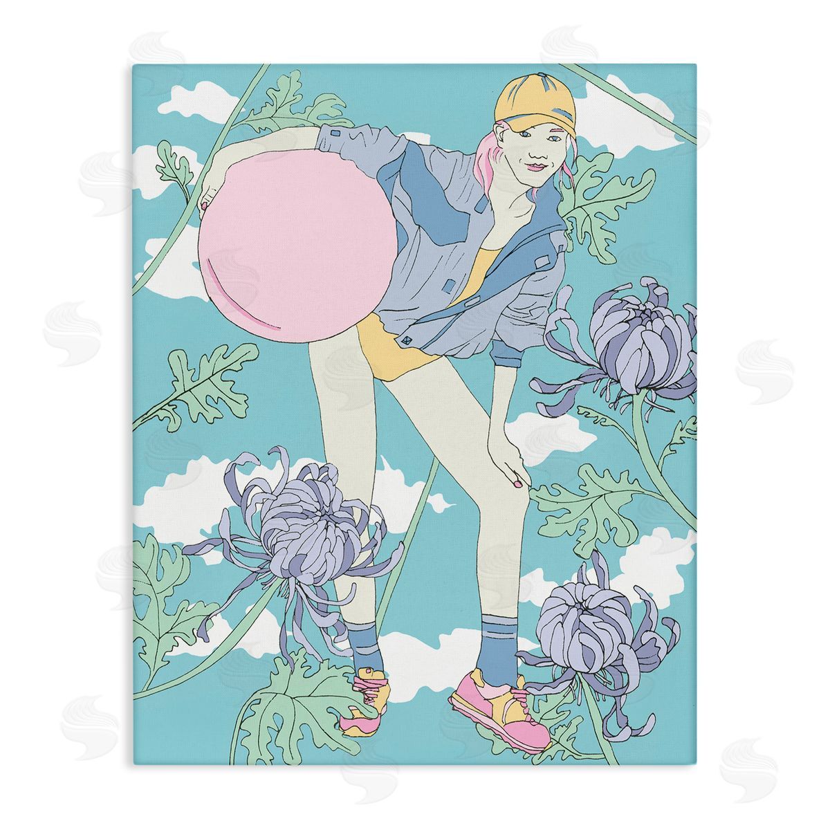 Pastel Exercise Ball Girl Canvas Wall Art, Home Decor by Melissa Wang