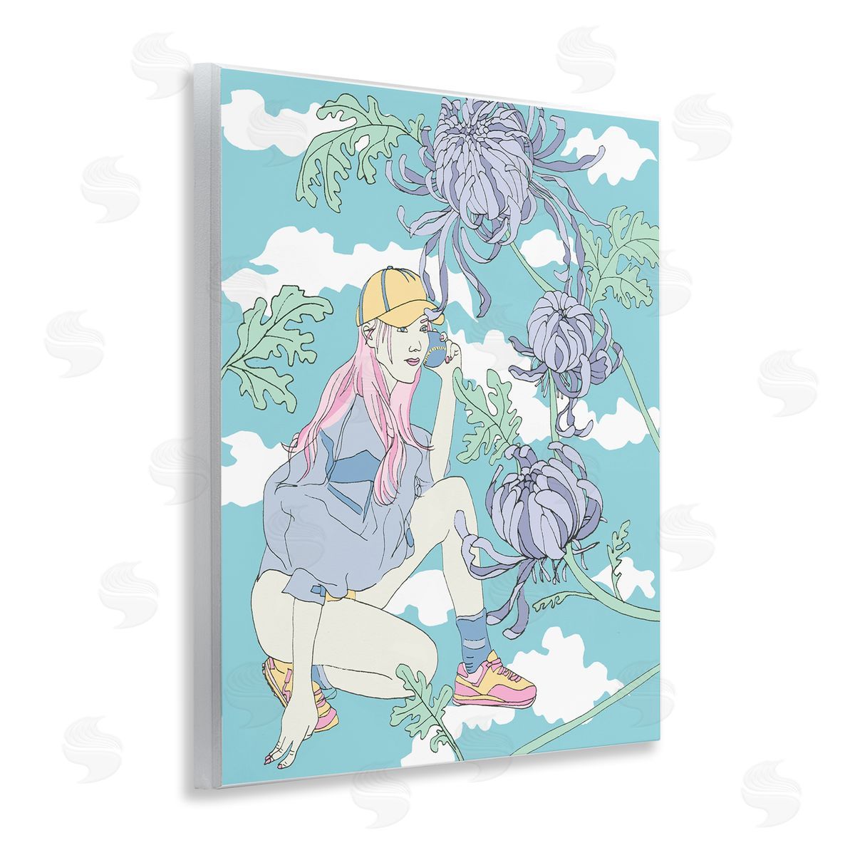 Chrysanthemums & Workout Girl Wood Plaque Wall Art, Home Decor by Melissa Wang