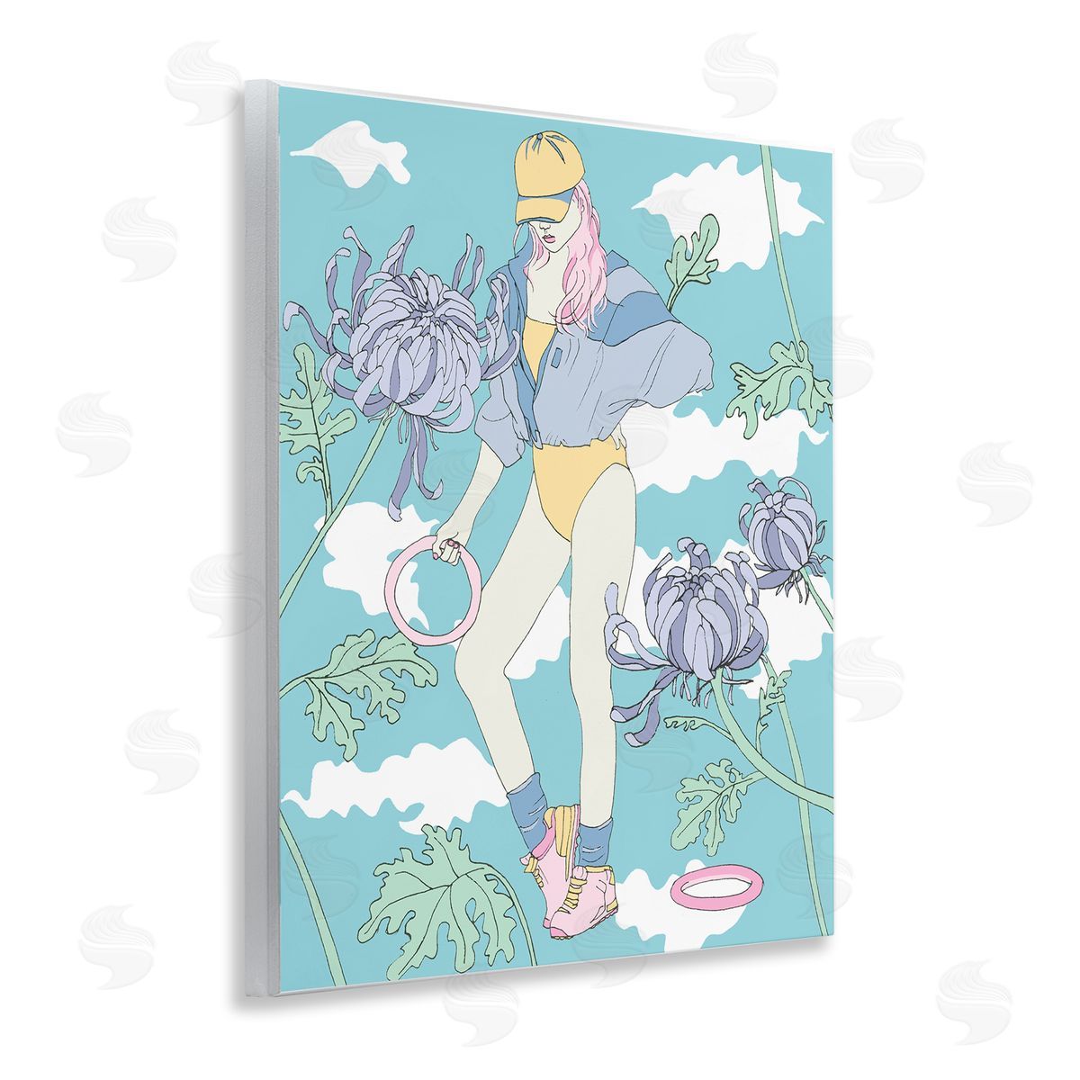 Exercise Girl with Clouds Wood Plaque Wall Art, Home Decor by Melissa Wang