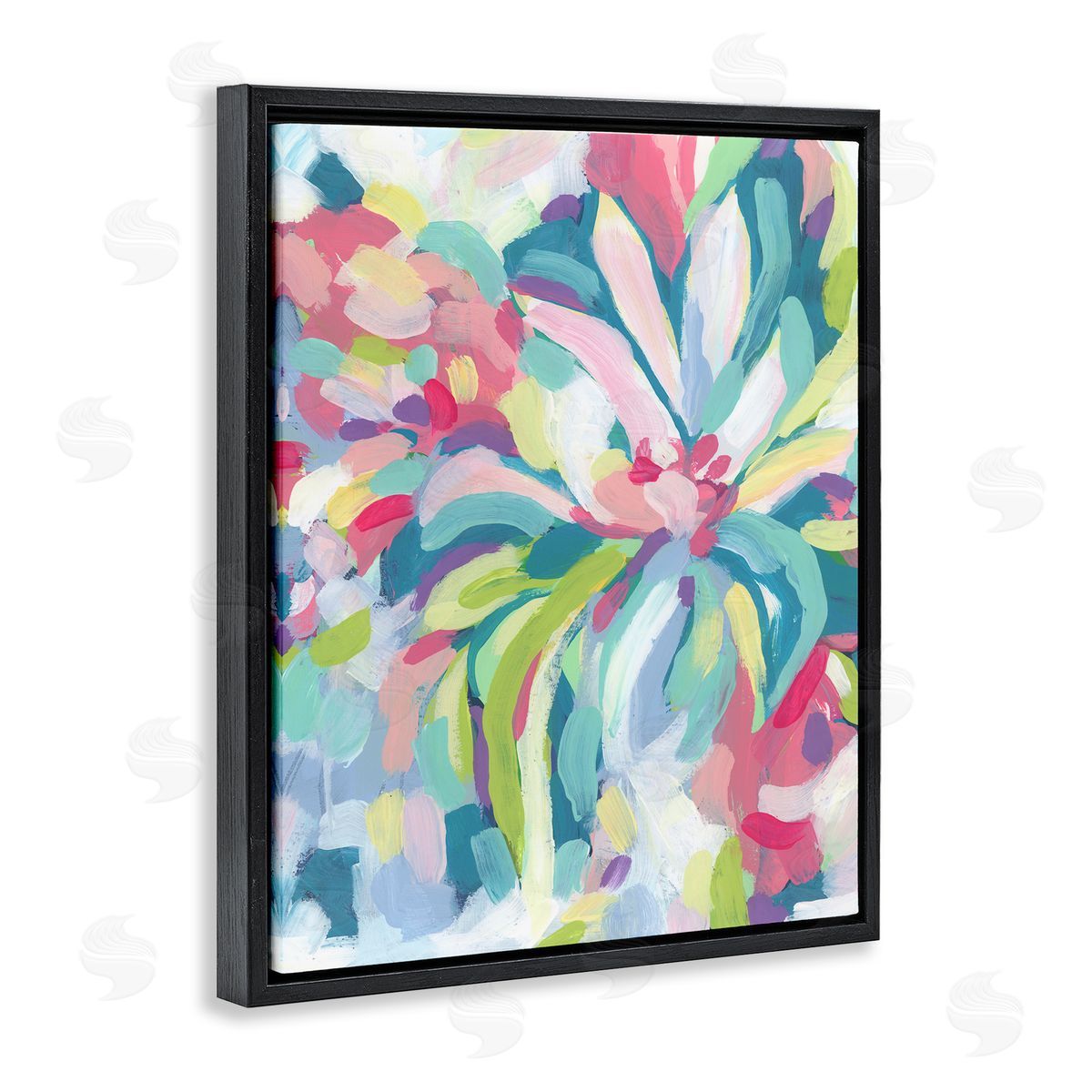 Modern Bold Flower Strokes Black Floating Frame Canvas Wall Art, Home Decor by June Erica Vess