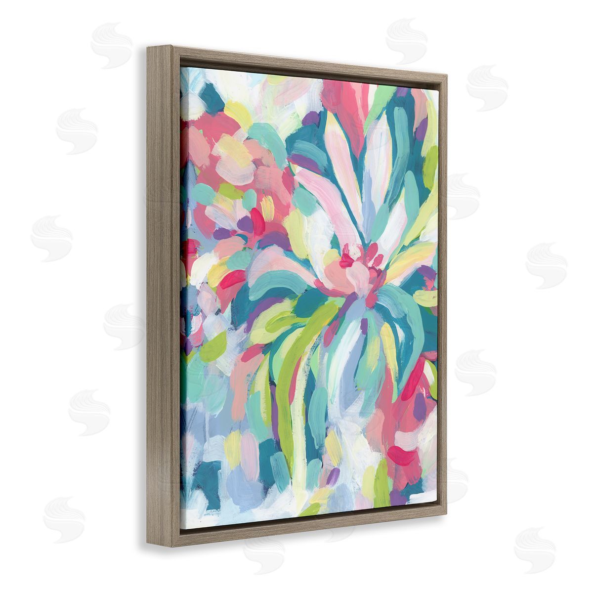 Modern Bold Flower Strokes Brown Floating Frame Canvas Wall Art, Home Decor by June Erica Vess