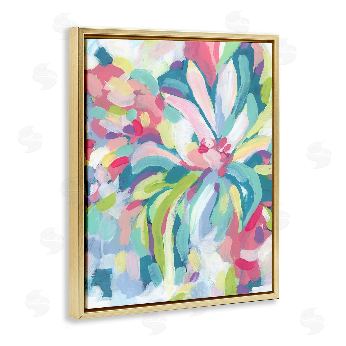 Modern Bold Flower Strokes Gold Floating Frame Canvas Wall Art, Home Decor by June Erica Vess