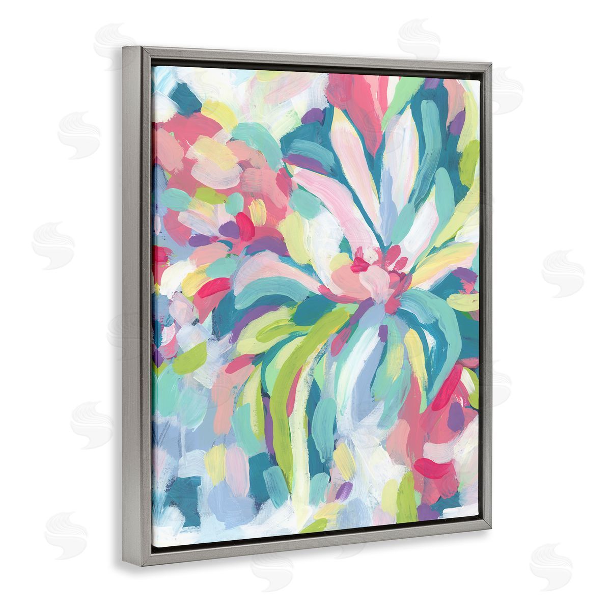 Modern Bold Flower Strokes Grey Floating Frame Canvas Wall Art, Home Decor by June Erica Vess