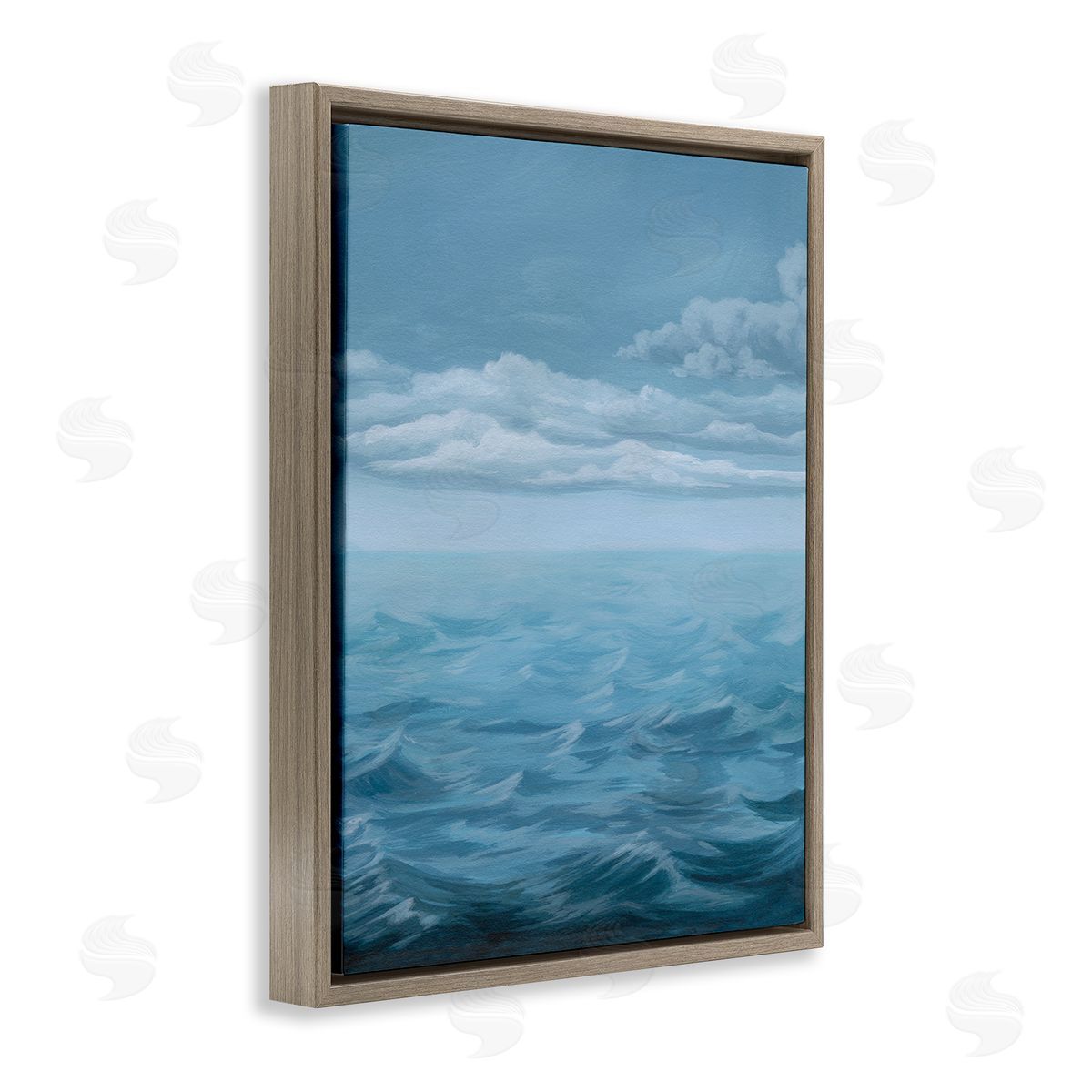 Clouds over Sea Waves Brown Floating Frame Canvas Wall Art, Home Decor by Grace Popp