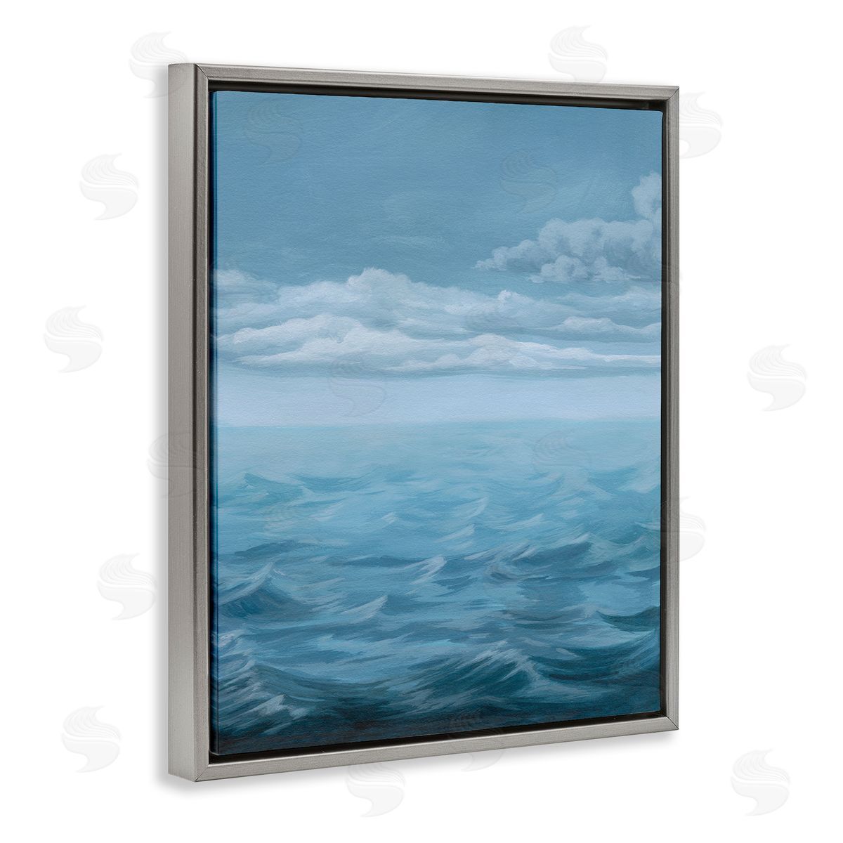 Clouds over Sea Waves Grey Floating Frame Canvas Wall Art, Home Decor by Grace Popp