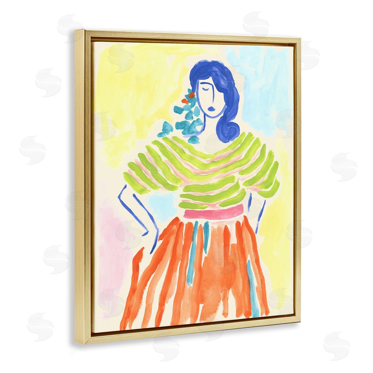 Bold Hued Fashion Gold Floating Frame Canvas Wall Art, Home Decor by June Erica Vess