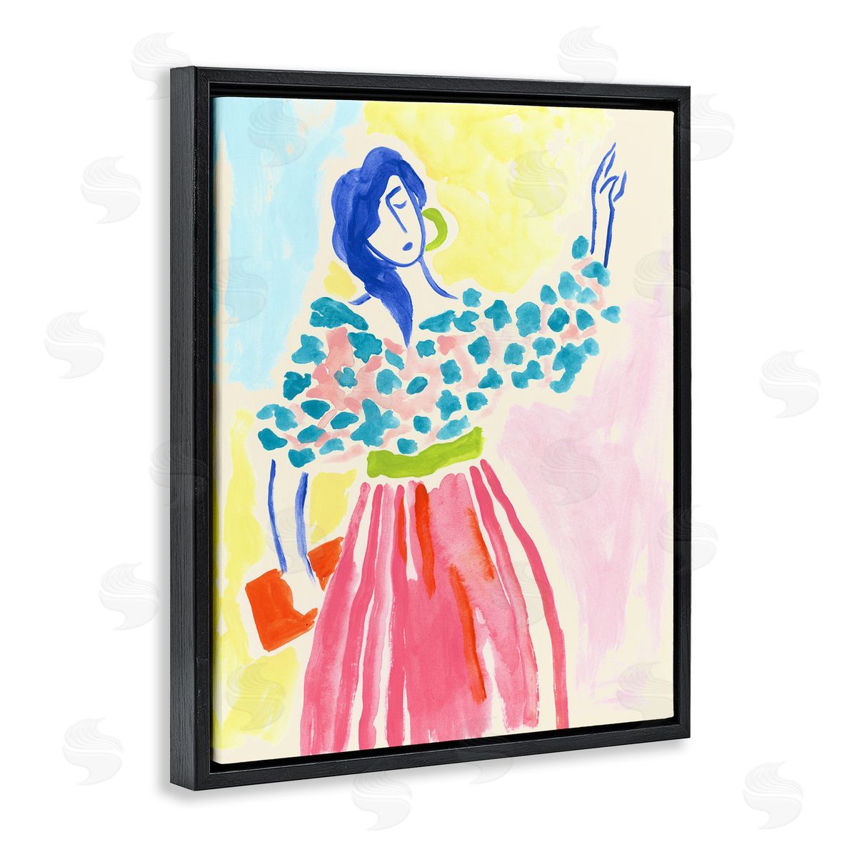 Woman in Bold Dress Black Floating Frame Canvas Wall Art, Home Decor by June Erica Vess