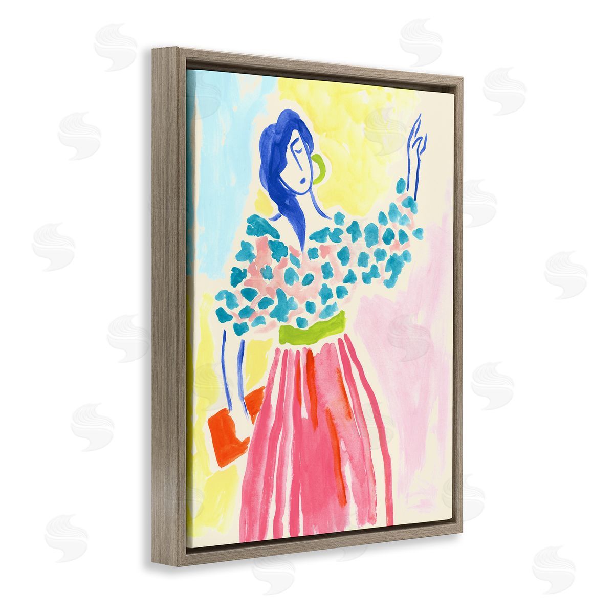 Woman in Bold Dress Brown Floating Frame Canvas Wall Art, Home Decor by June Erica Vess