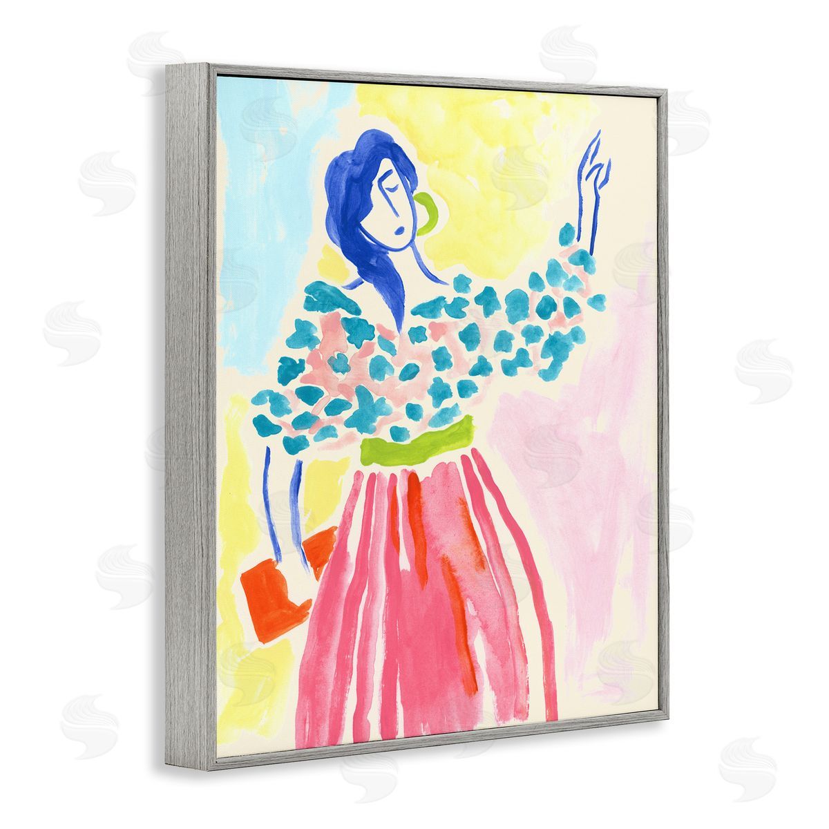 Woman in Bold Dress Grey Frame Print Wall Art, Home Decor by June Erica Vess