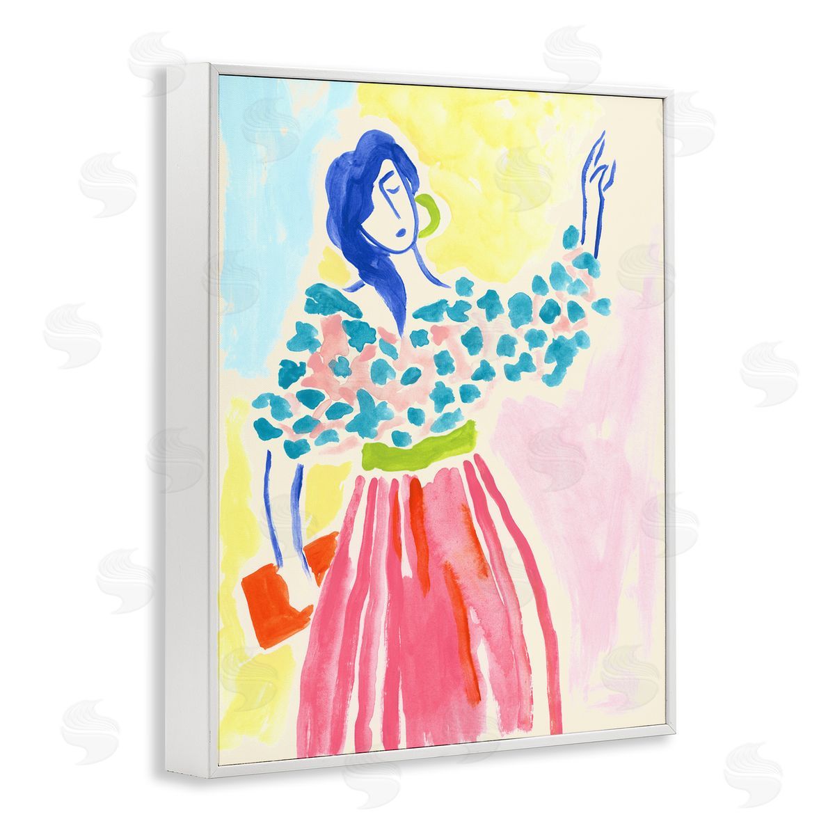 Woman in Bold Dress White Frame Print Wall Art, Home Decor by June Erica Vess