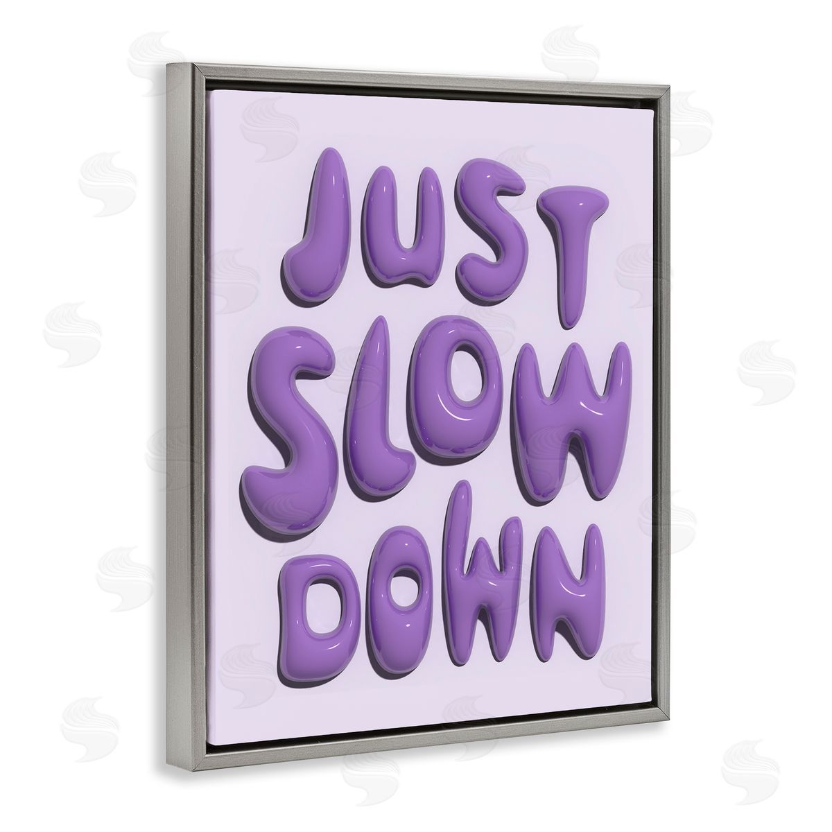 Purple Just Slow Down Grey Floating Frame Canvas Wall Art, Home Decor by Victoria Barnes