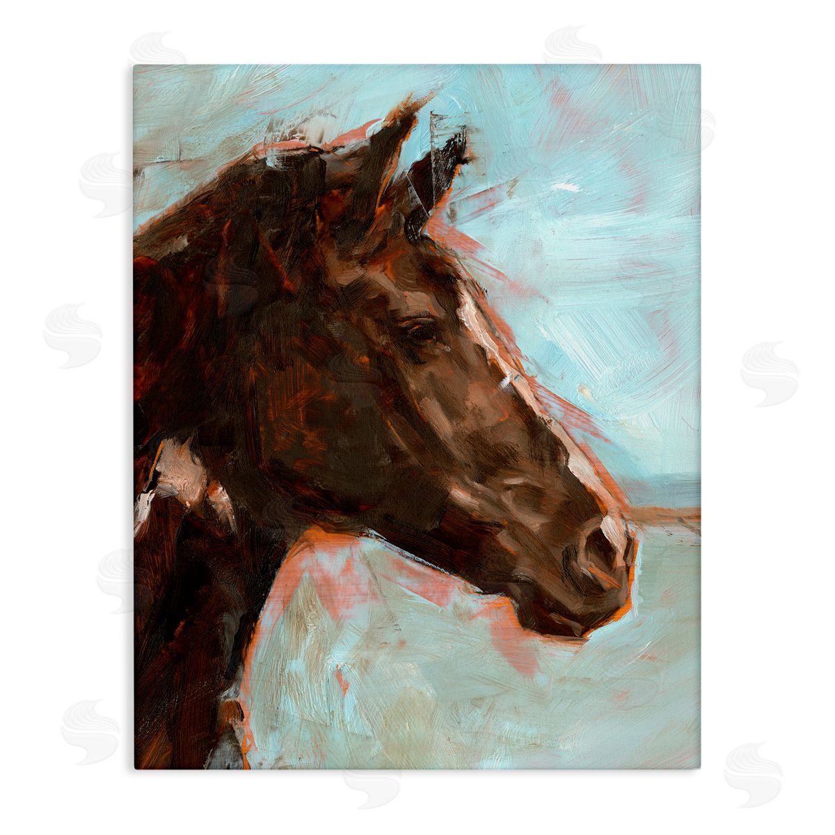 Brown Horse on Blue Canvas Wall Art, Home Decor by Ethan Harper