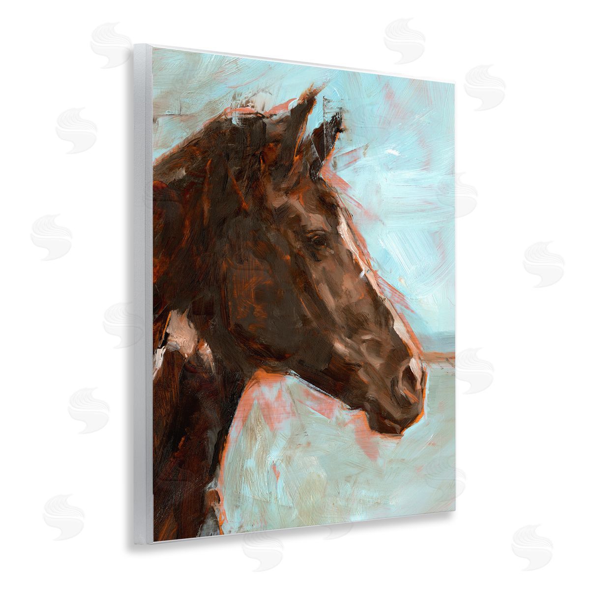 Brown Horse on Blue Wood Plaque Wall Art, Home Decor by Ethan Harper