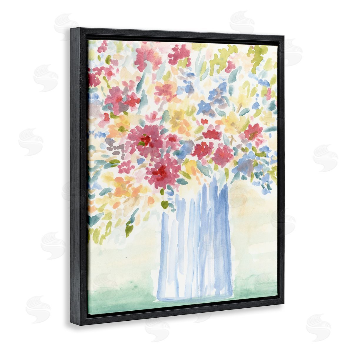Soft Blossoms Bouquet Black Floating Frame Canvas Wall Art, Home Decor by June Erica Vess