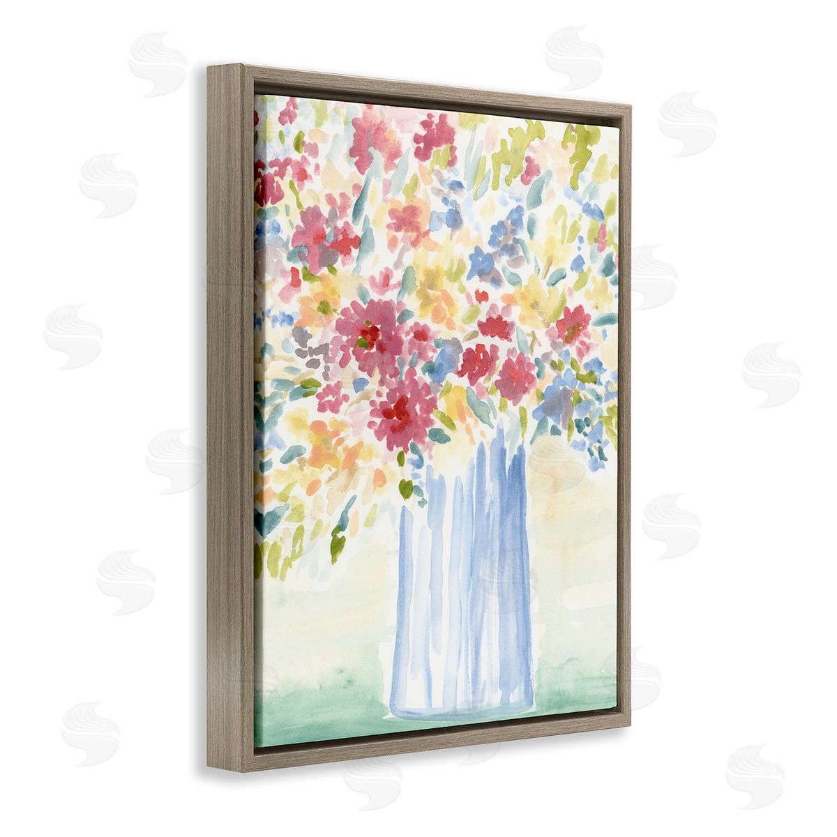 Soft Blossoms Bouquet Brown Floating Frame Canvas Wall Art, Home Decor by June Erica Vess