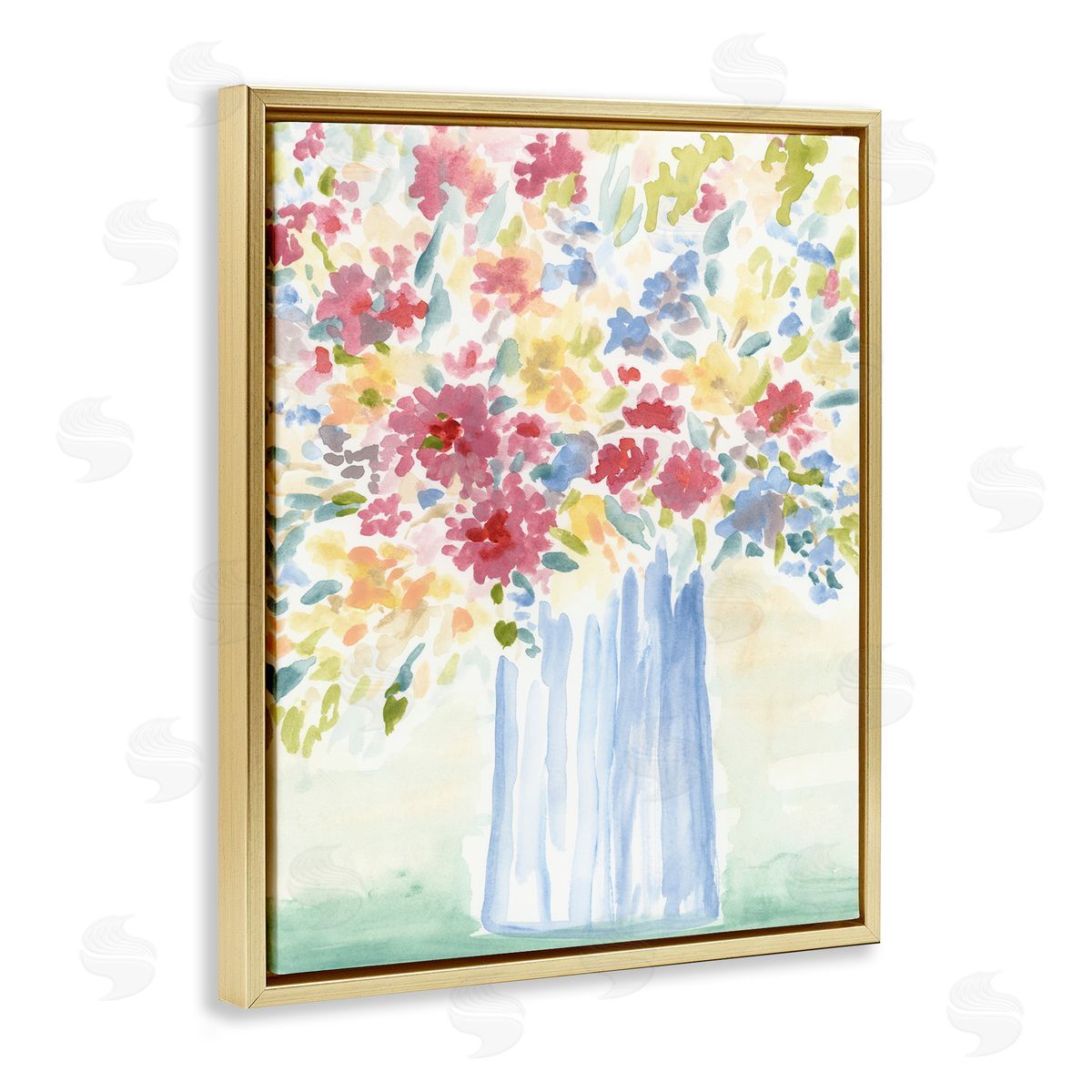 Soft Blossoms Bouquet Gold Floating Frame Canvas Wall Art, Home Decor by June Erica Vess