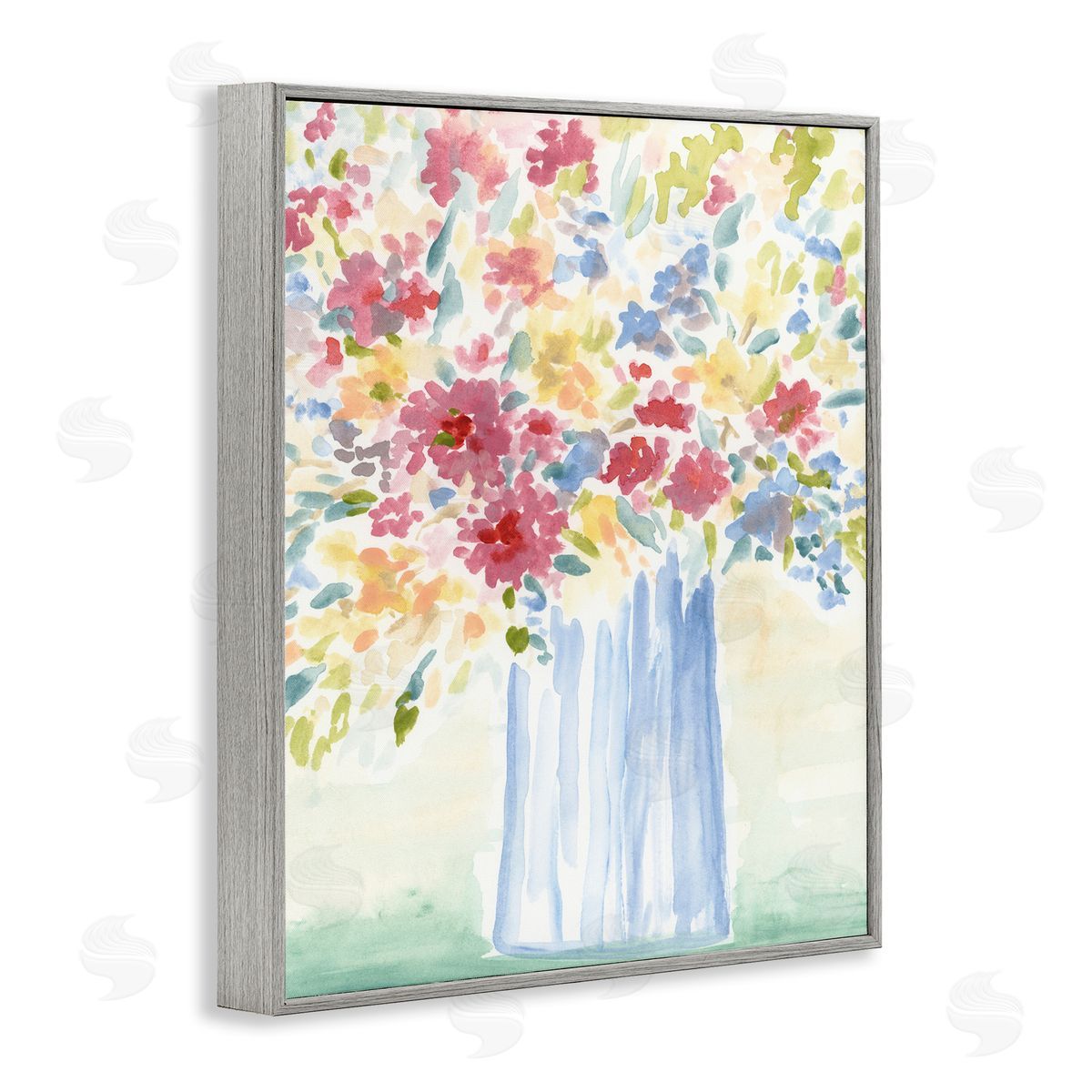 Soft Blossoms Bouquet Grey Frame Print Wall Art, Home Decor by June Erica Vess