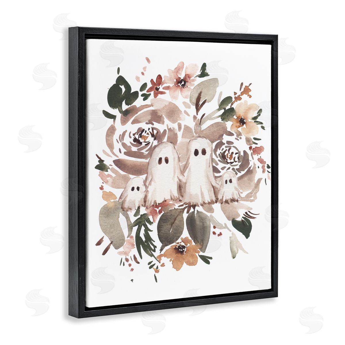 Little Ghosts with Botanicals Black Floating Frame Canvas Wall Art, Home Decor by Amanda Cook