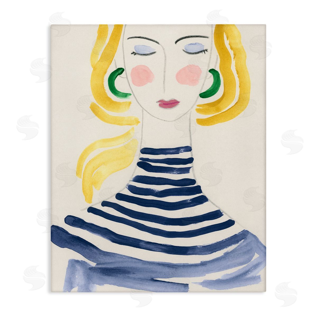 Woman in Stripes Canvas Wall Art, Home Decor by June Erica Vess