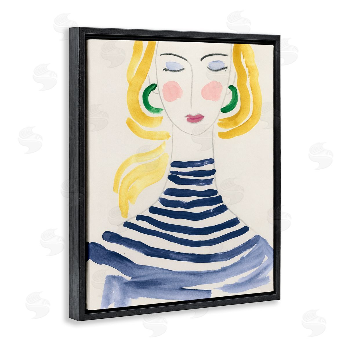 Woman in Stripes Black Floating Frame Canvas Wall Art, Home Decor by June Erica Vess