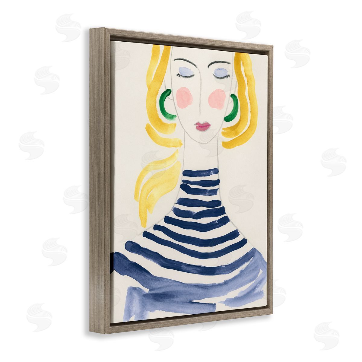 Woman in Stripes Brown Floating Frame Canvas Wall Art, Home Decor by June Erica Vess