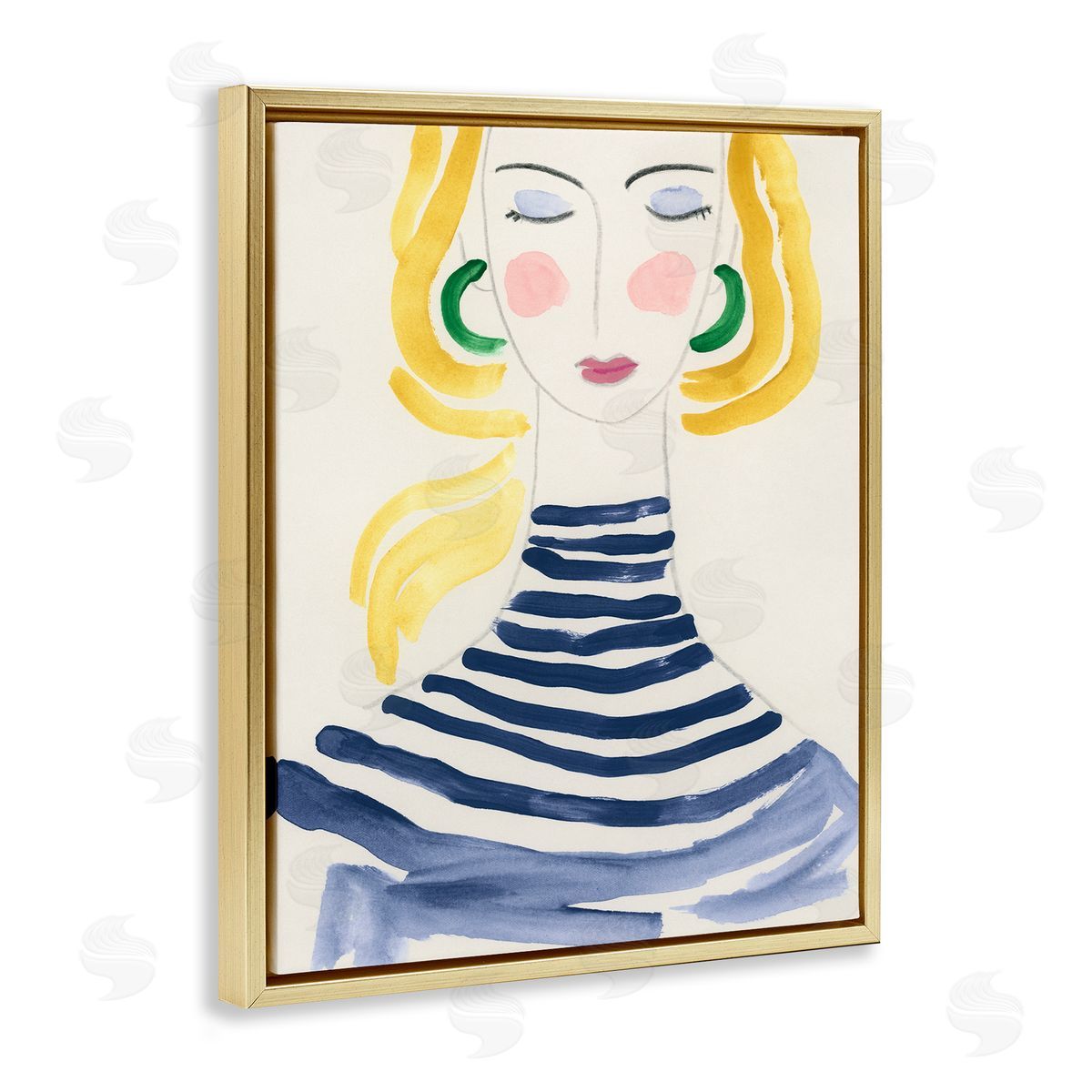 Woman in Stripes Gold Floating Frame Canvas Wall Art, Home Decor by June Erica Vess
