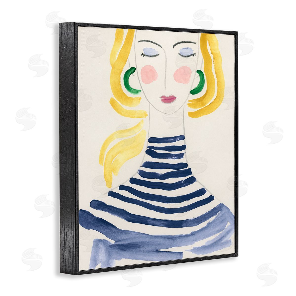 Woman in Stripes Black Frame Print Wall Art, Home Decor by June Erica Vess
