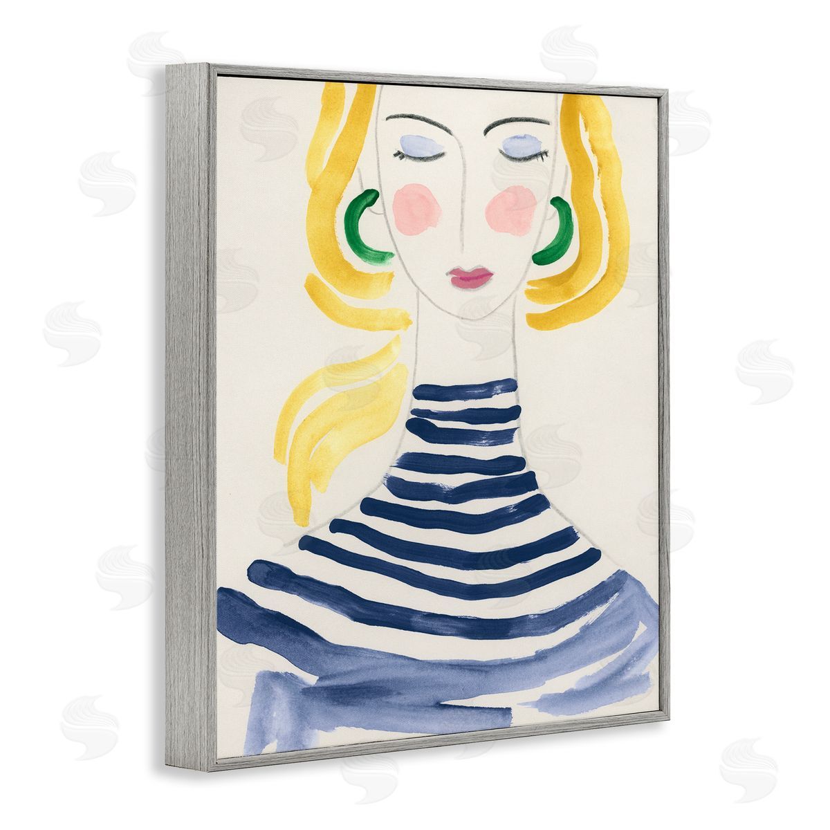 Woman in Stripes Grey Frame Print Wall Art, Home Decor by June Erica Vess