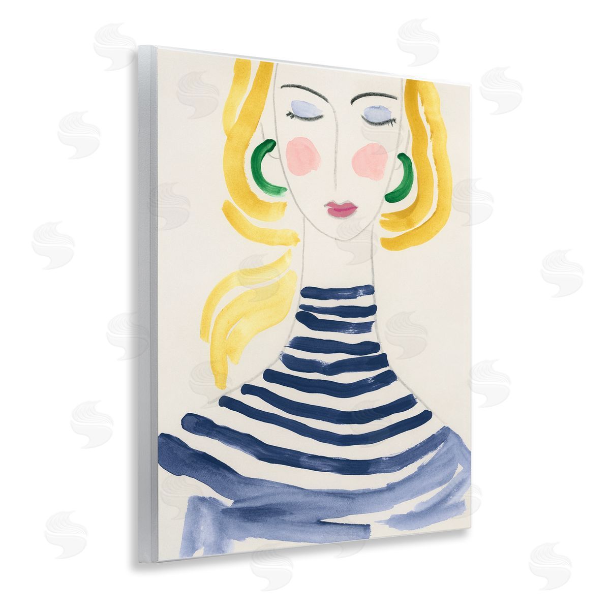 Woman in Stripes Wood Plaque Wall Art, Home Decor by June Erica Vess