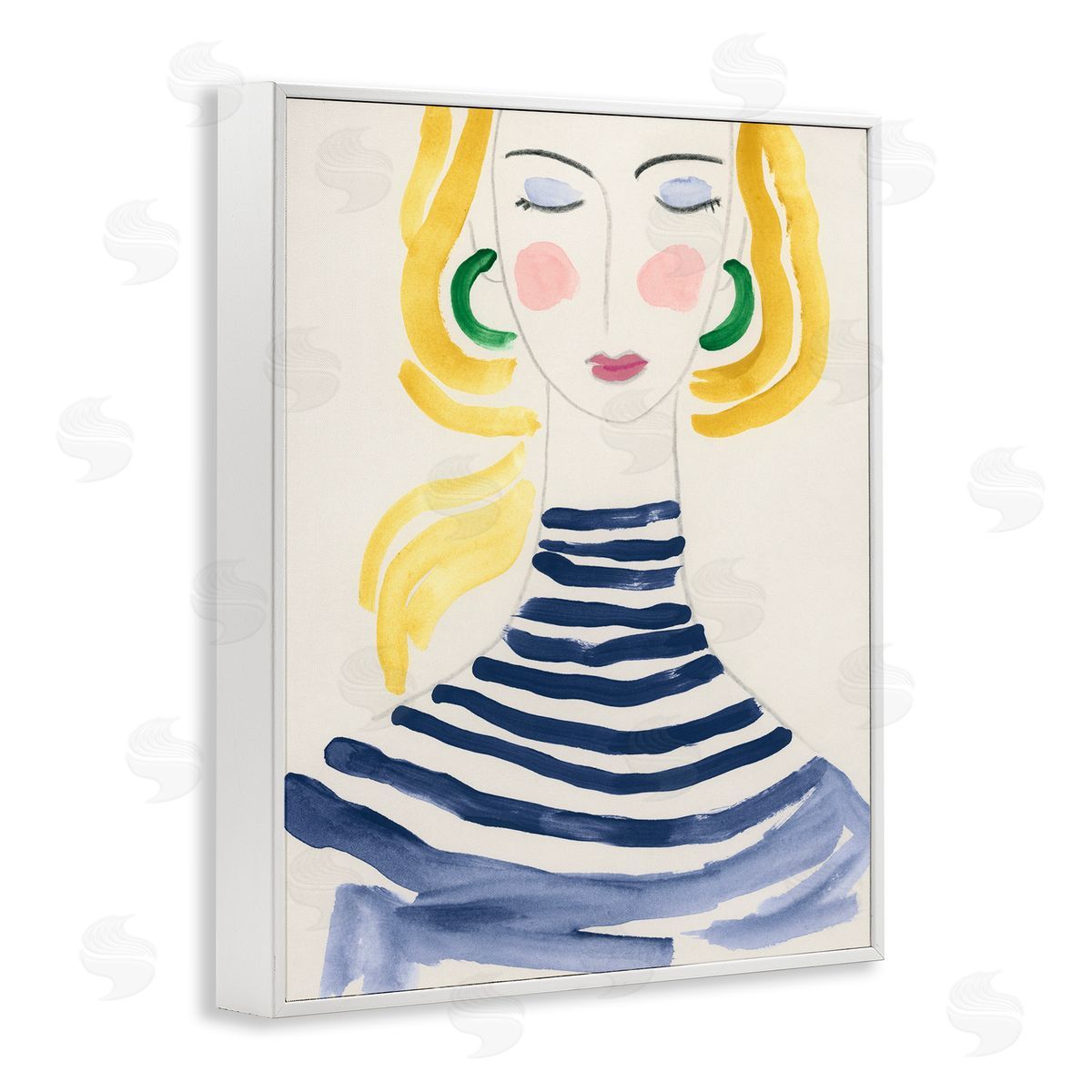 Woman in Stripes White Frame Print Wall Art, Home Decor by June Erica Vess