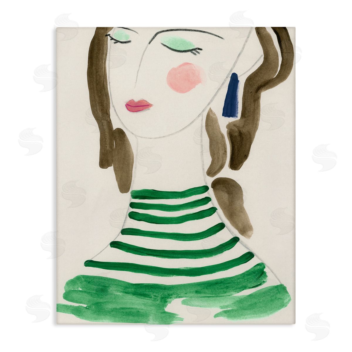 Woman in Green Stripes Canvas Wall Art, Home Decor by June Erica Vess