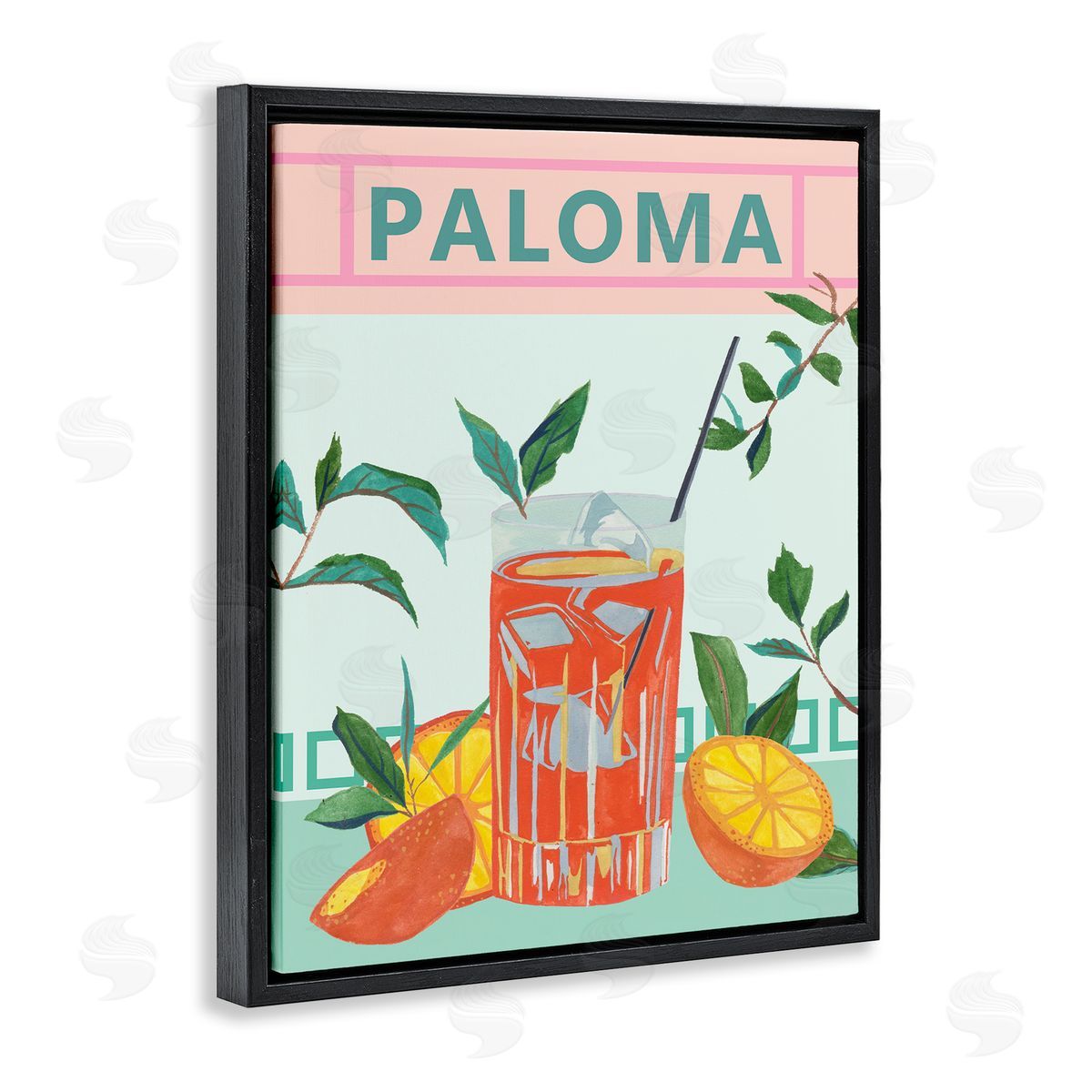 Paloma Tropical Cocktail Black Floating Frame Canvas Wall Art, Home Decor by Melissa Wang