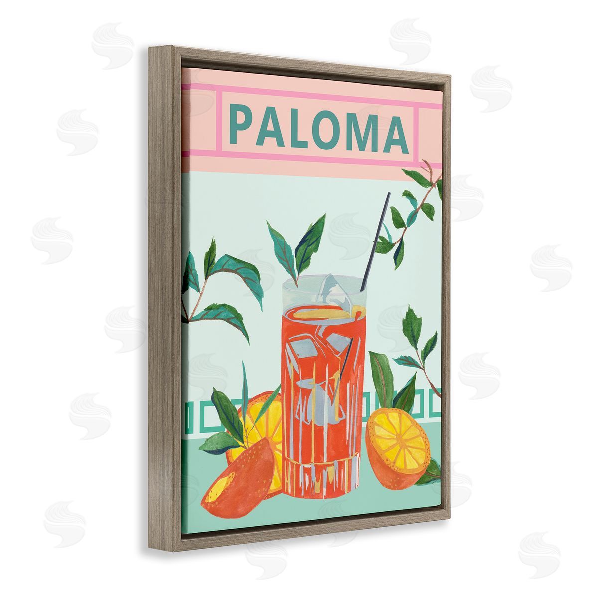 Paloma Tropical Cocktail Brown Floating Frame Canvas Wall Art, Home Decor by Melissa Wang