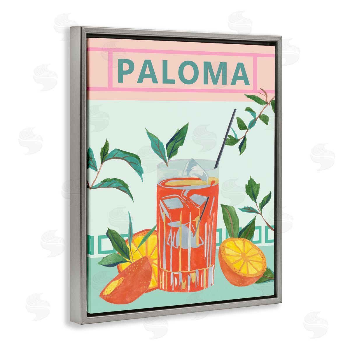 Paloma Tropical Cocktail Grey Floating Frame Canvas Wall Art, Home Decor by Melissa Wang