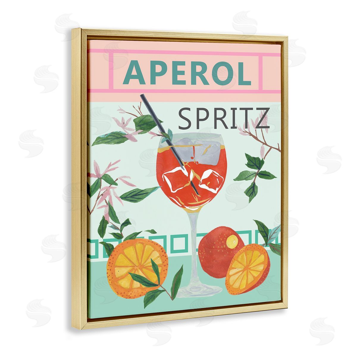 Aperol Tropical Cocktail Gold Floating Frame Canvas Wall Art, Home Decor by Melissa Wang