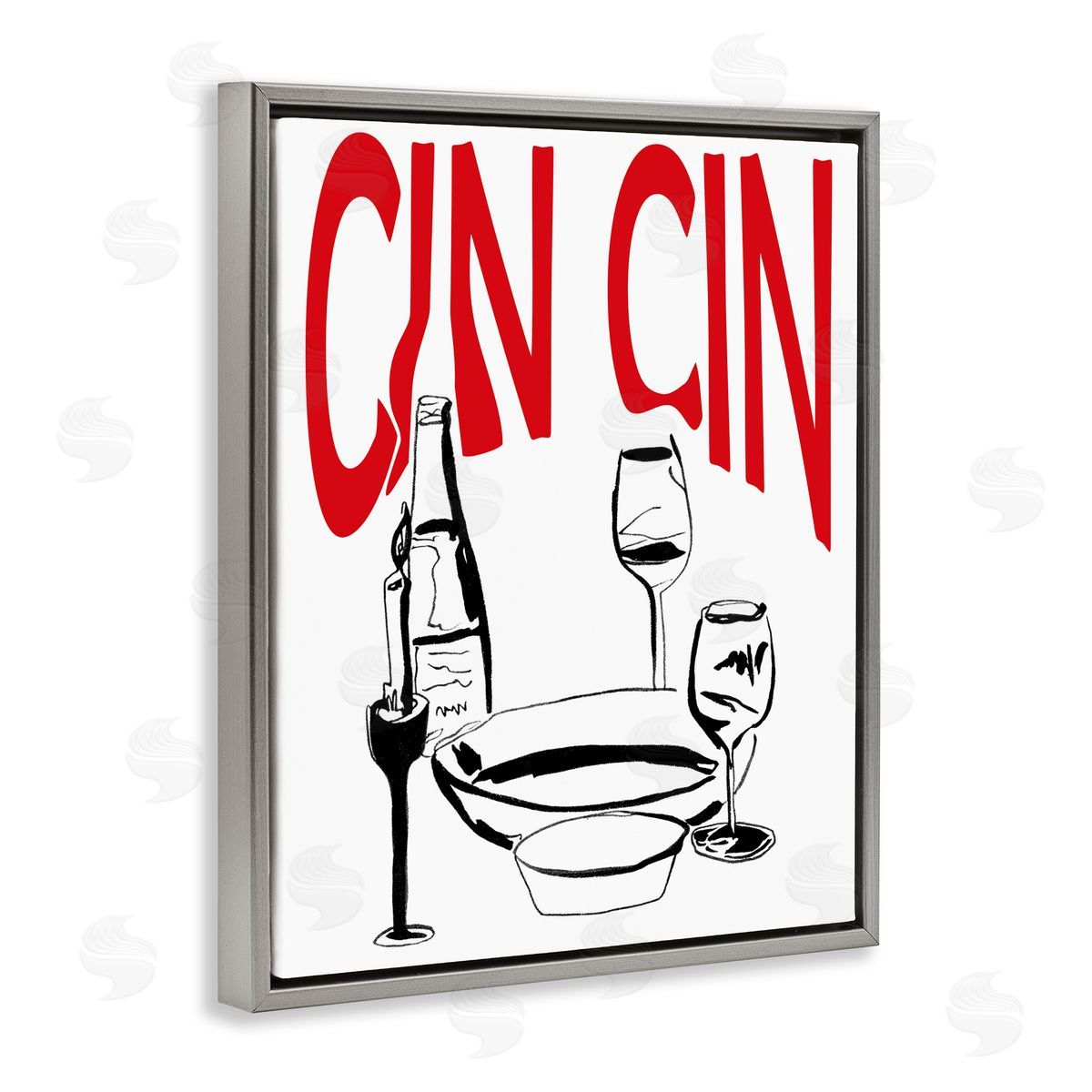 Cin Cin Wine Glasses Grey Floating Frame Canvas Wall Art, Home Decor by Melissa Wang