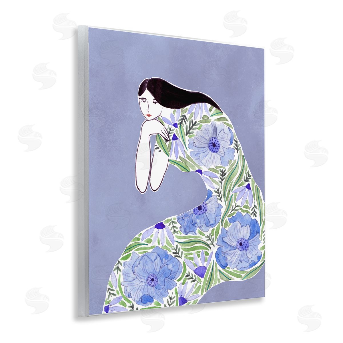 Blue Floral Dress Wood Plaque Wall Art, Home Decor by Melissa Wang