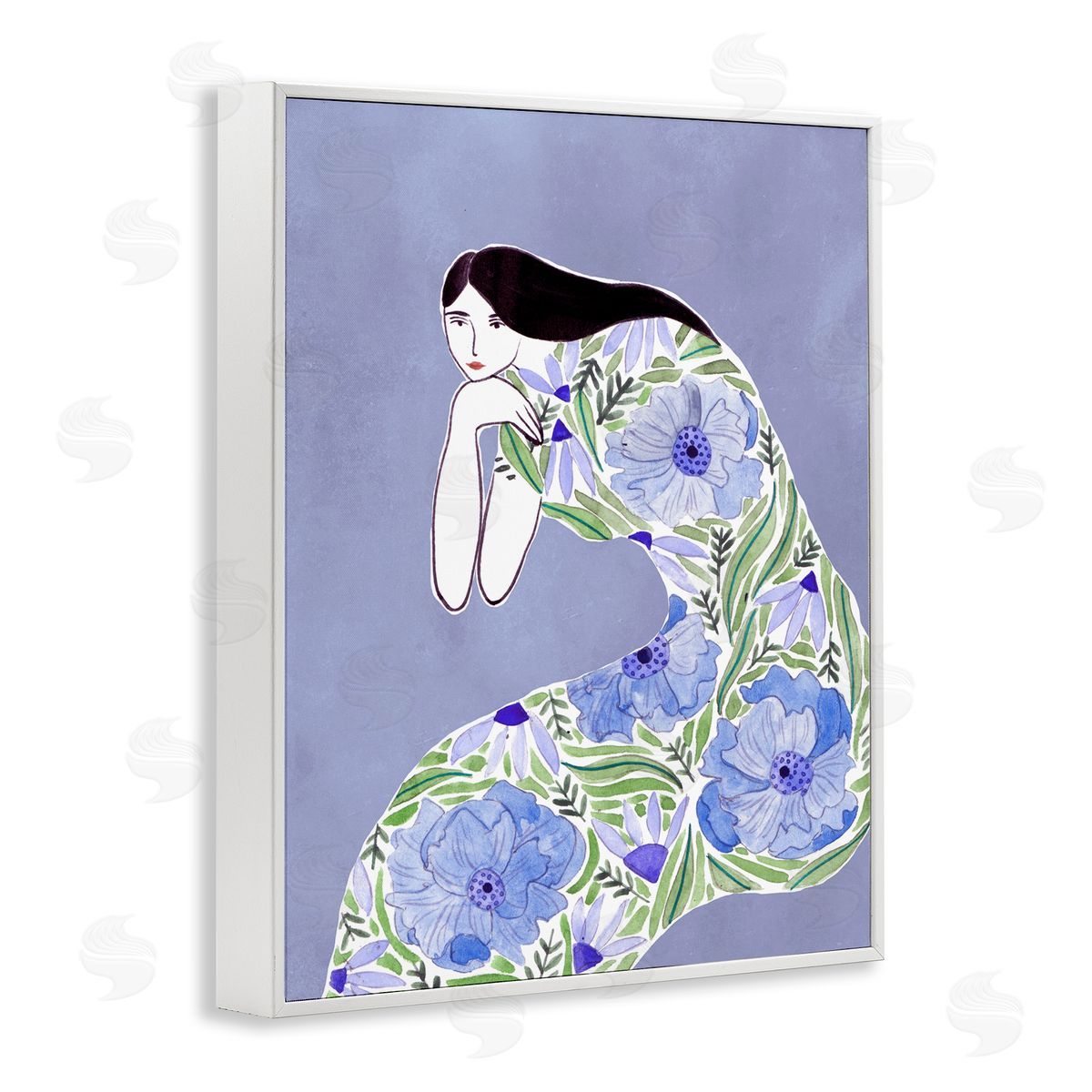 Blue Floral Dress White Frame Print Wall Art, Home Decor by Melissa Wang