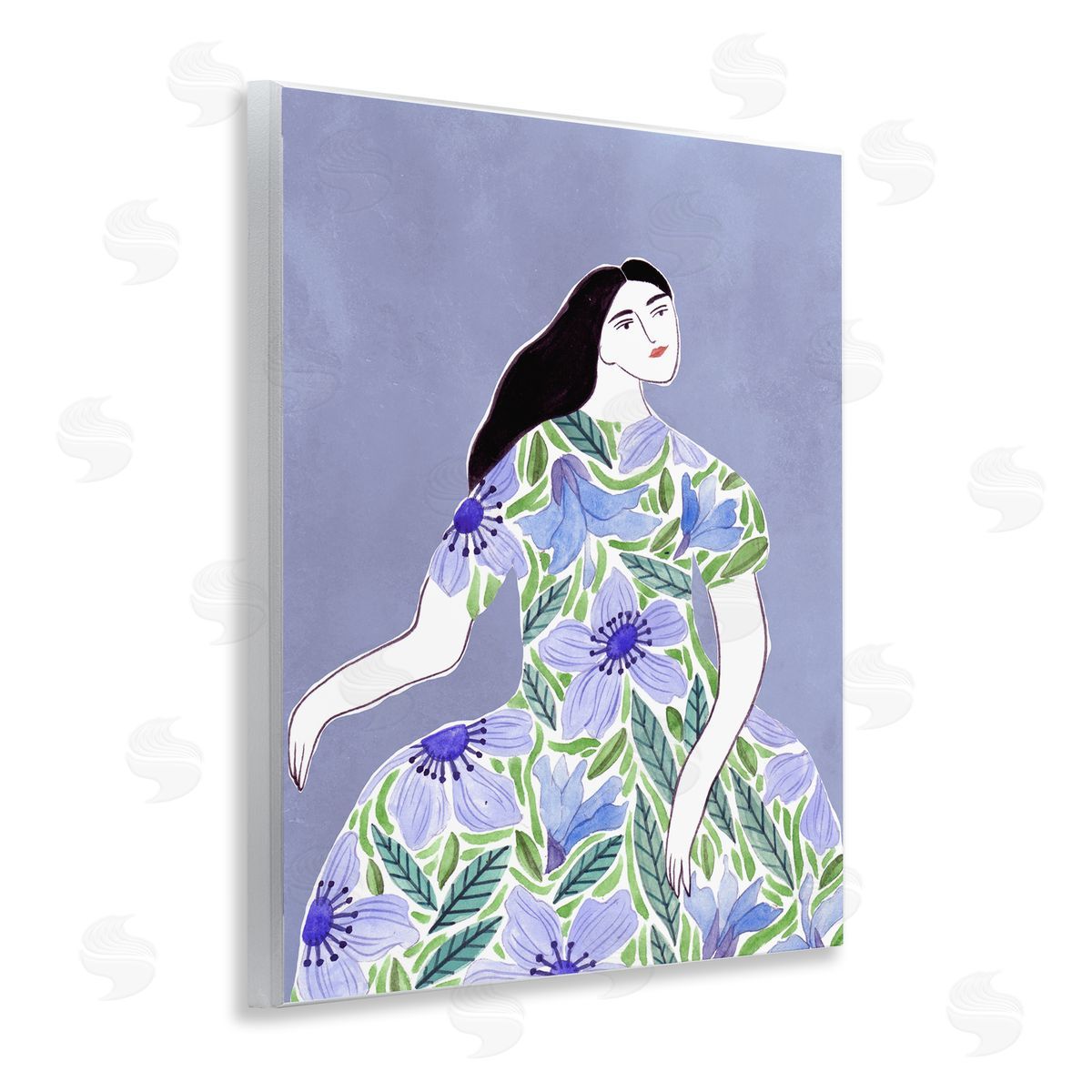 Woman in Blue Floral Gown Wood Plaque Wall Art, Home Decor by Melissa Wang