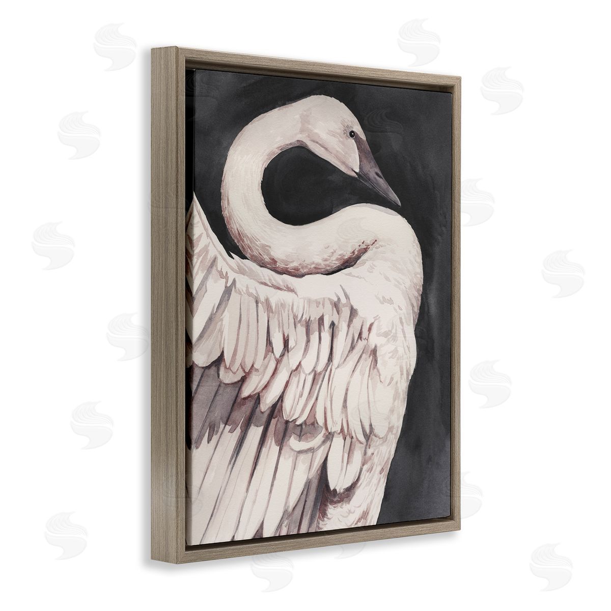Swan Portrait on Grey Brown Floating Frame Canvas Wall Art, Home Decor by Grace Popp