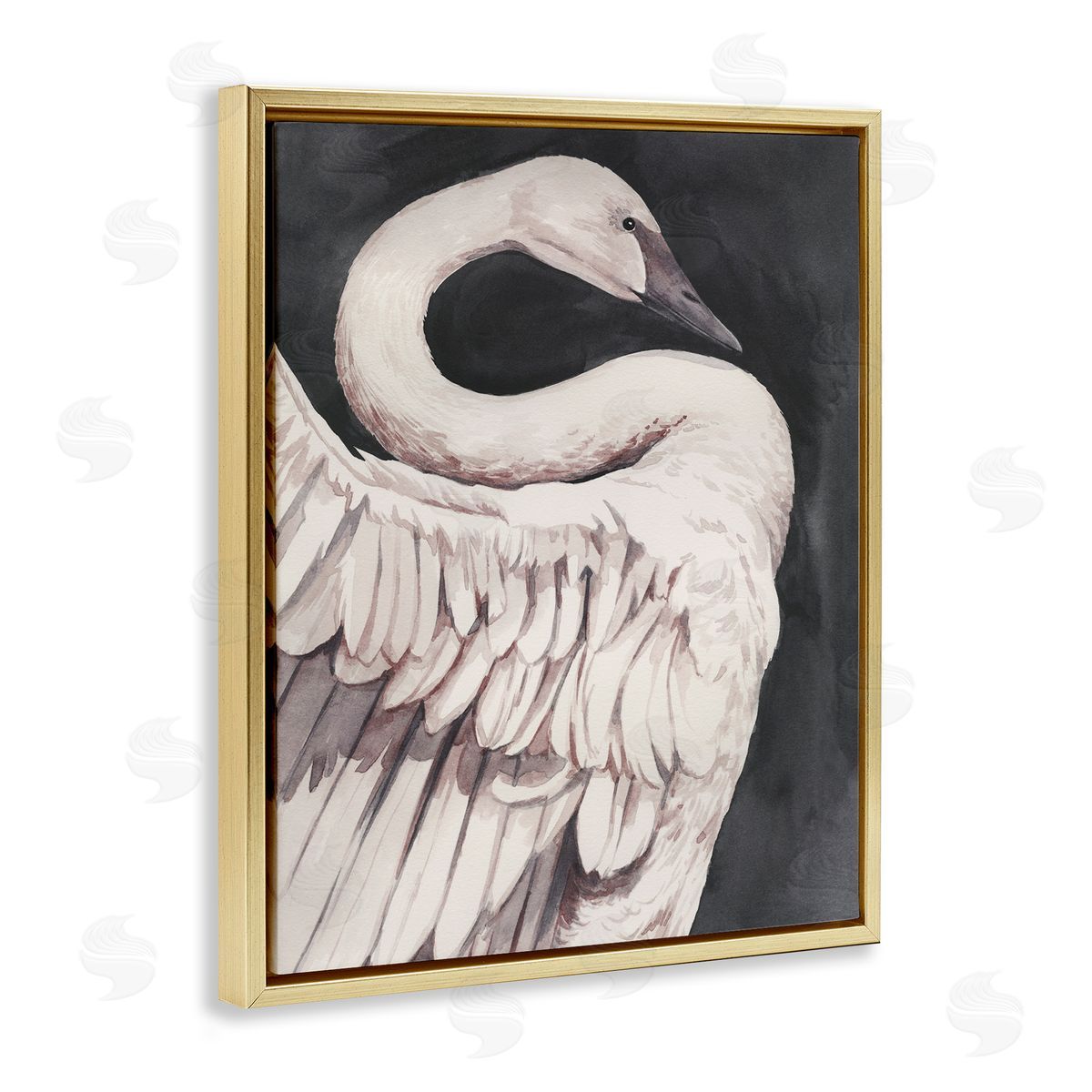 Swan Portrait on Grey Gold Floating Frame Canvas Wall Art, Home Decor by Grace Popp