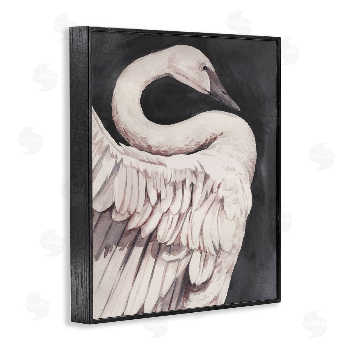 Swan Portrait on Grey Black Frame Print Wall Art, Home Decor by Grace Popp