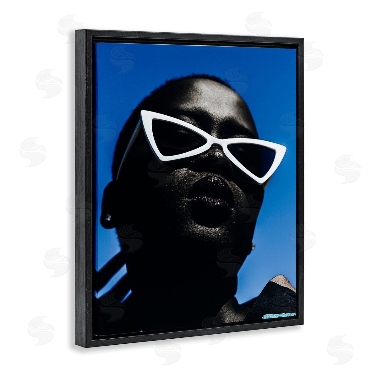 Stylish Sunglasses on Blue Black Floating Frame Canvas Wall Art, Home Decor by Oladimeji Odunsi