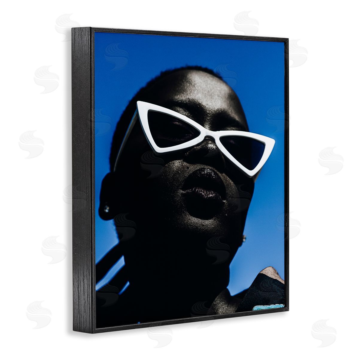 Stylish Sunglasses on Blue Black Frame Print Wall Art, Home Decor by Oladimeji Odunsi