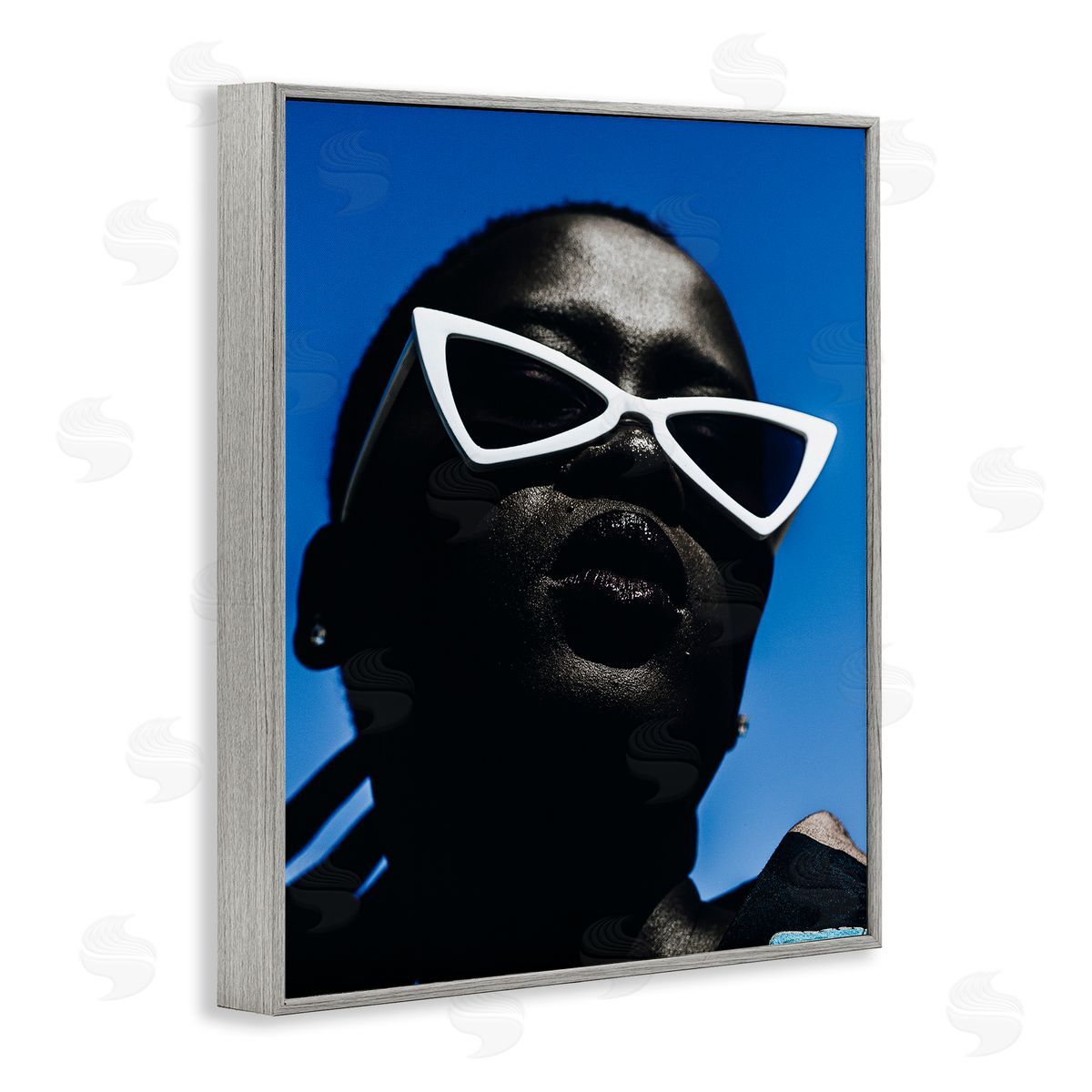 Stylish Sunglasses on Blue Grey Frame Print Wall Art, Home Decor by Oladimeji Odunsi