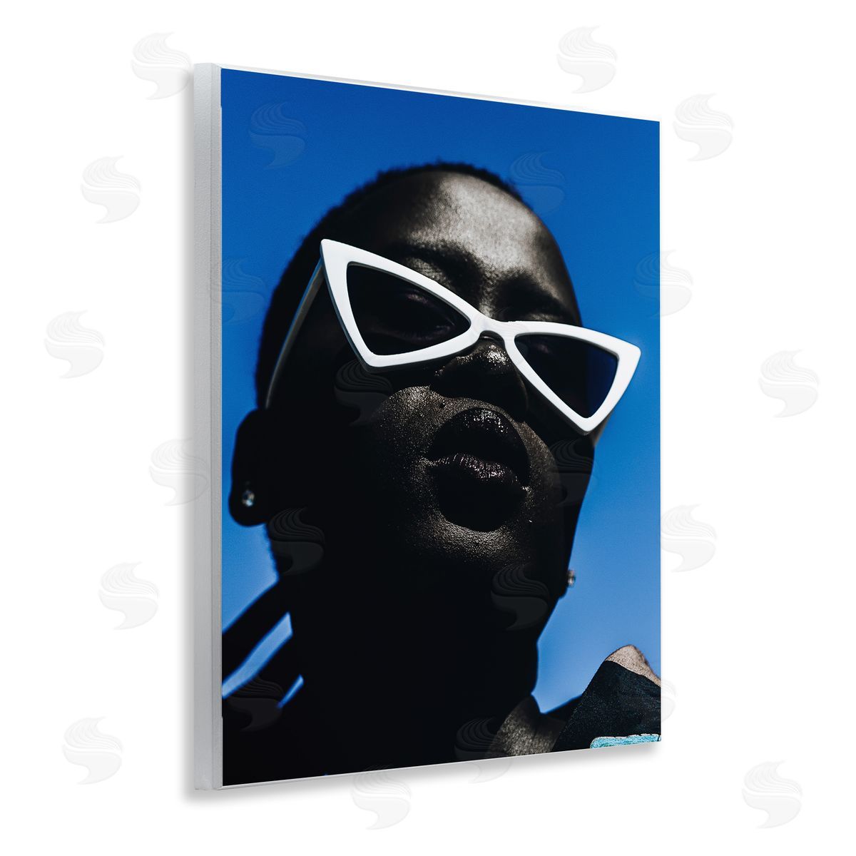 Stylish Sunglasses on Blue Wood Plaque Wall Art, Home Decor by Oladimeji Odunsi