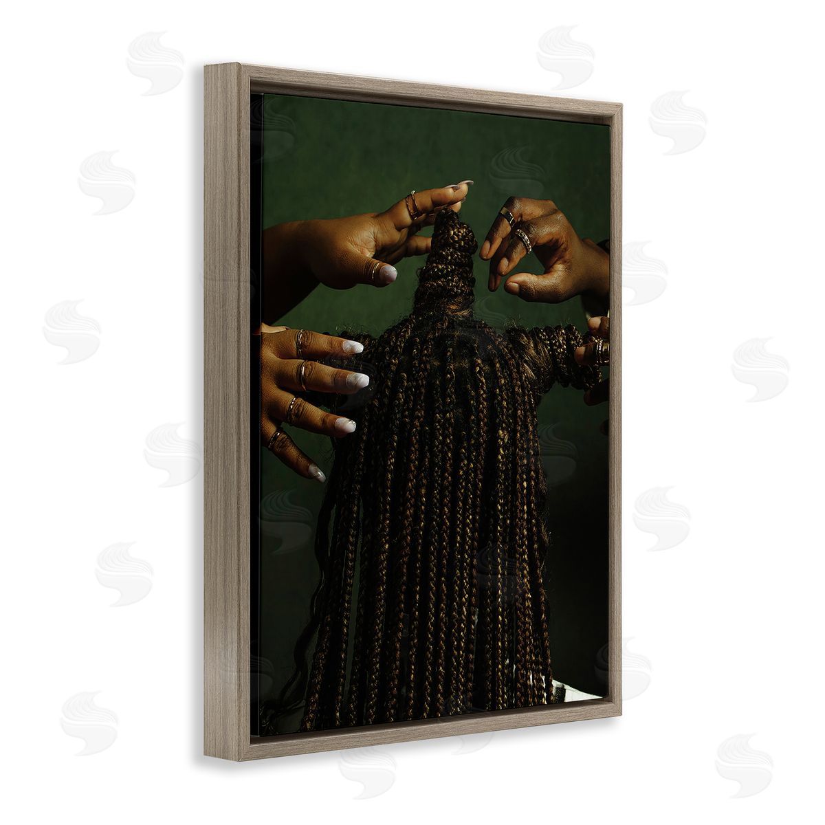 Women Braiding Hair Brown Floating Frame Canvas Wall Art, Home Decor by Oladimeji Odunsi