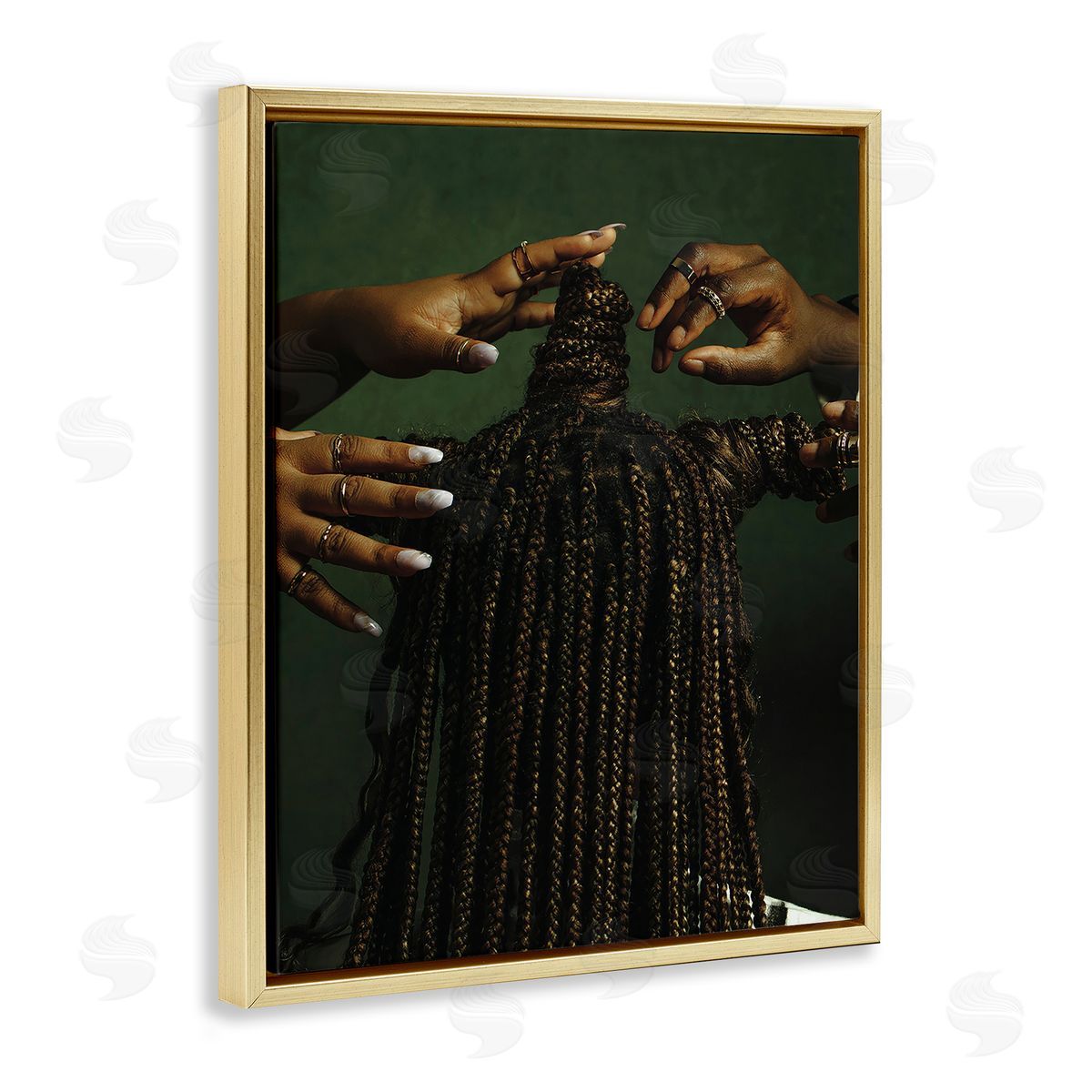 Women Braiding Hair Gold Floating Frame Canvas Wall Art, Home Decor by Oladimeji Odunsi