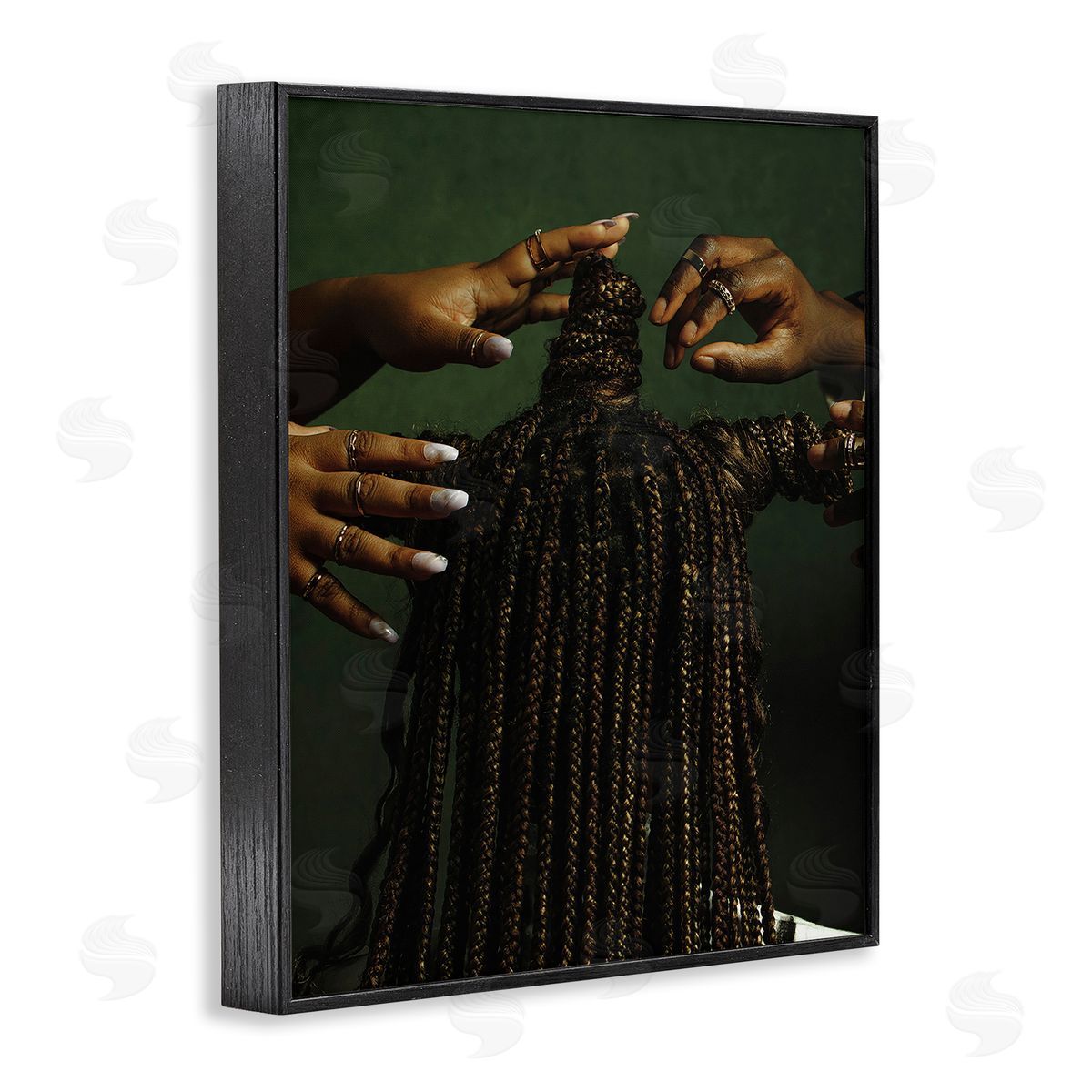 Women Braiding Hair Black Frame Print Wall Art, Home Decor by Oladimeji Odunsi
